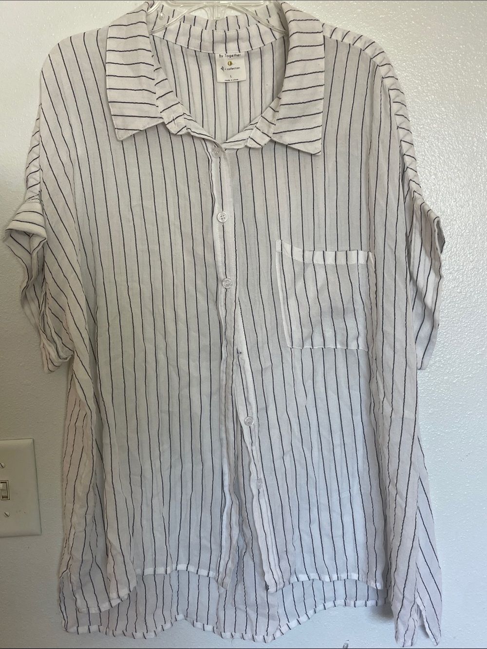 By Together White and Black Pinstripe Button Down Shirt